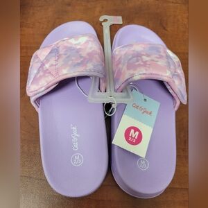 Cat & Jack Girls Velcro Slide Sandals Purple and Pink 2/3 NWT